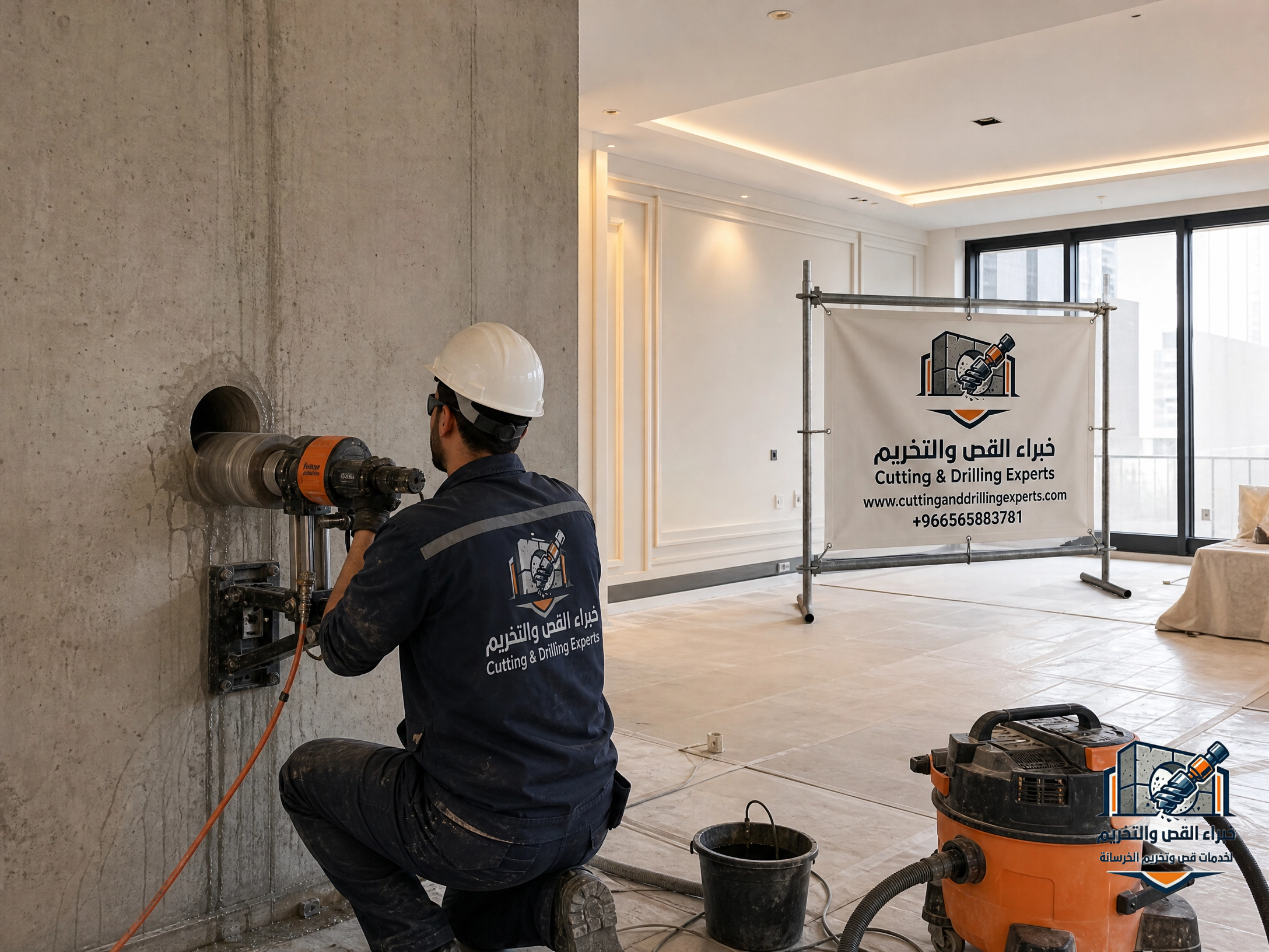 استخدام الكور الماسي لتخريم الخرسانة وفتح فتحات السباكة والكهرباء والتكييف في جدة